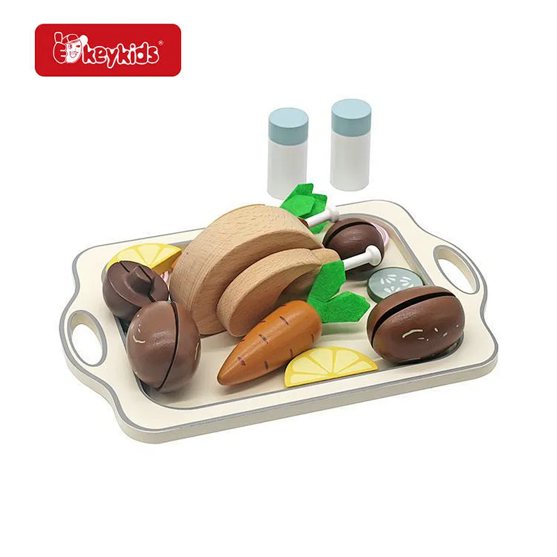 Pretend play kitchen food wooden grilled chicken toy set for children W10D633