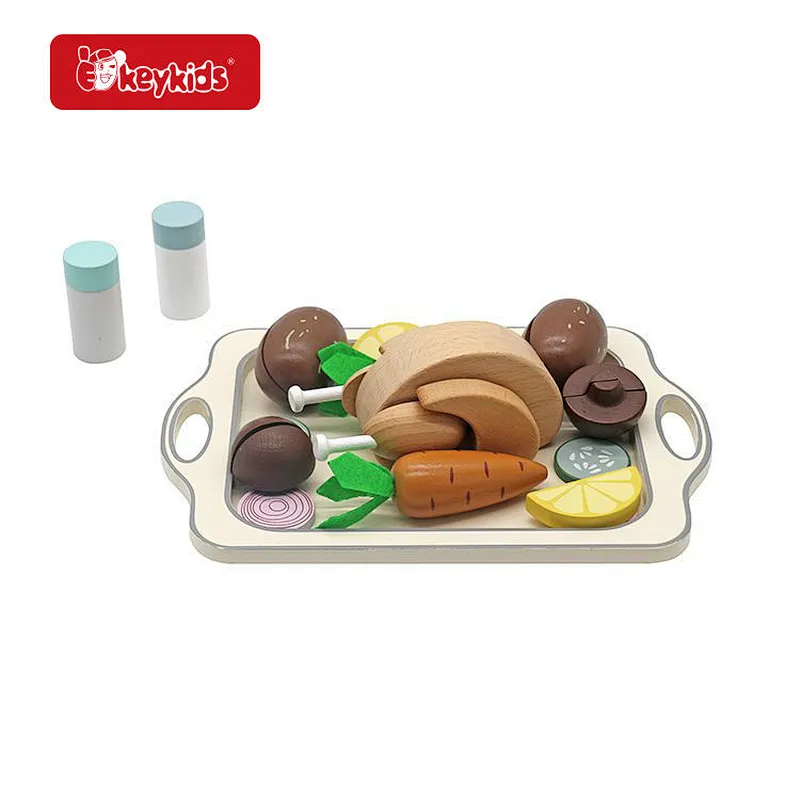 Pretend play kitchen food wooden grilled chicken toy set for children W10D633